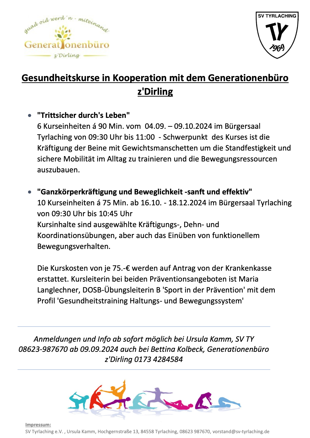 Gesundheitskurse in Kooperation mit dem Generationenbüro z’Dirling