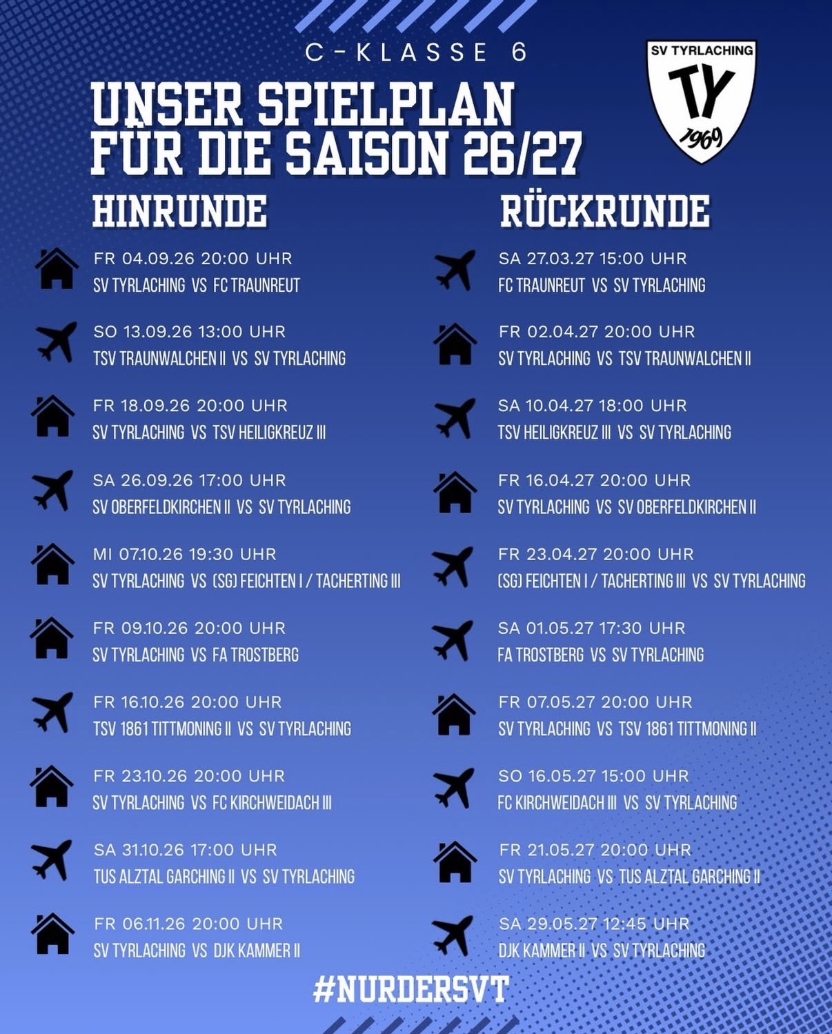 Spielplan Fußball unserer 1.ten Mannschaft – Saison 26/27